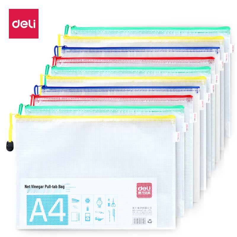 Deli 5654 A4 Zipper Mesh File Bags, 10-Pack