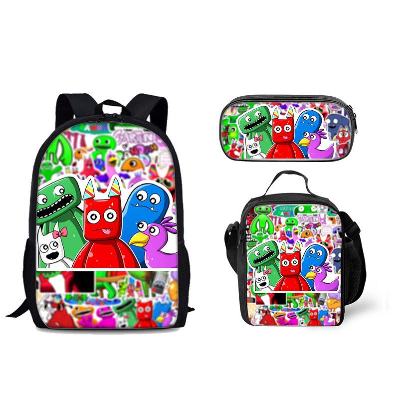 Classique Populaire Nouveauté Drôle Garten of banban Impression 3D 3 pièces/Ensemble élève Sacs d'école Sac à dos pour ordinateur portable Sac à dos Sac à lunch Trousse à crayons