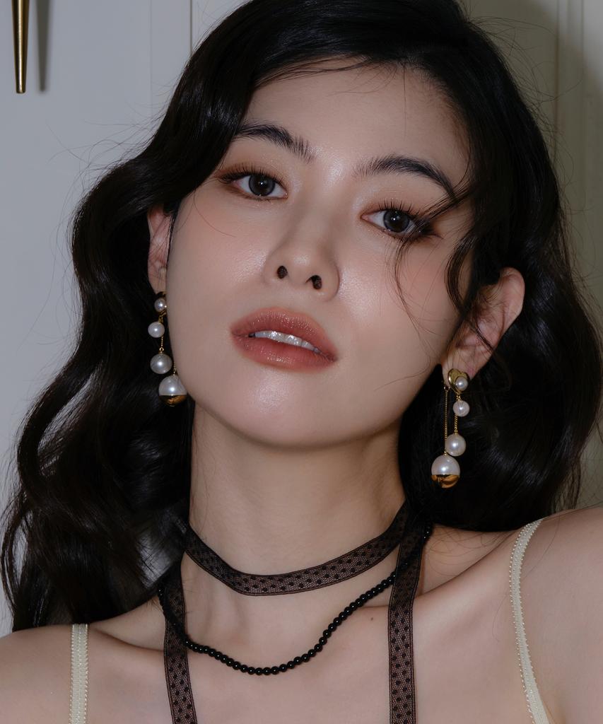 Reve Black Dot Lace Scarf & Onyx Necklace [3-Way]