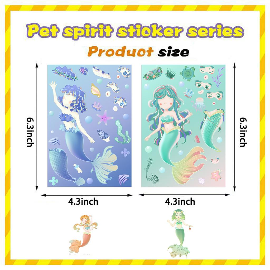 8Sheets Little Mermaid DIY Puzzle Stickers for Kids Cartoon Dress Up Jigsaw Stickers Children's Creative Toys