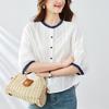 Latest Summer Style for Women Korean Style Comfortable Fit and Trendyable Sweet Five-point Sleeve Embroidered Blouse Versatile Everyday Top Cotton