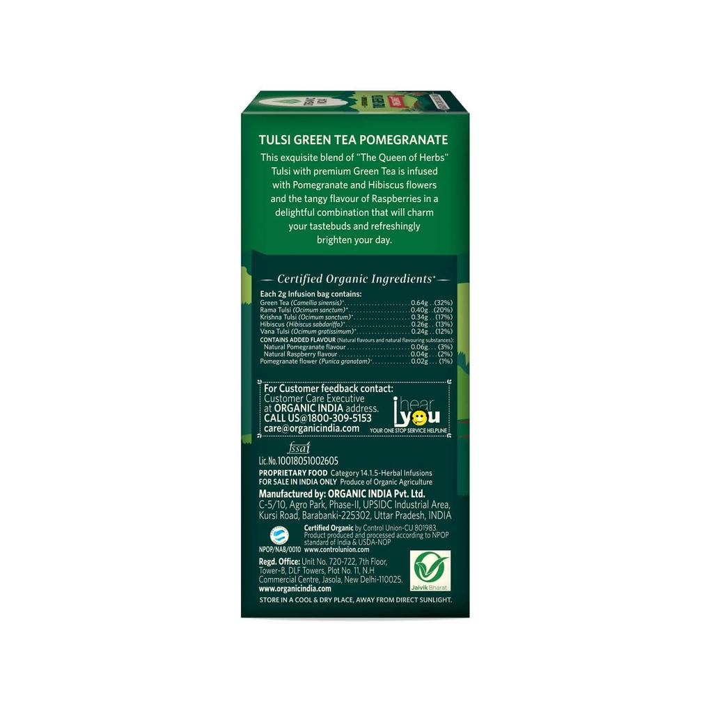 ORGANIC INDIA Tulsi Green Tea Pomegranate 25 Tea Bags & Tulsi Sweet Rose 25 Tea Bags  Soothing Herbal Drink