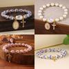 Vintage Style Ceramic Bead Bracelets, Cross/Medal/Bow/Butterfly Charm Elastic Jewelry