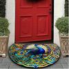 1Pcs Peacock Feather Design Pattern Durable Polyester Semi Circle Welcome Doormat Non-Slip for Outdoor Patio Porch Kitchen Bathroom Entryway Floor Mat