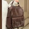 Large Capacity Backpack Vintage British Style Student School Bag 3-Way Convertible Shoulder Handbag Travel Daypack