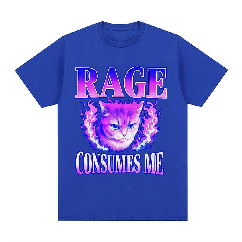 Wut verzehrt mich Katze Wütende Katze Retro Typografie Lustige Grafik T-Shirts Unisex Damen Vintage Ästhetik Baumwolle Kurzarm T-Shirts