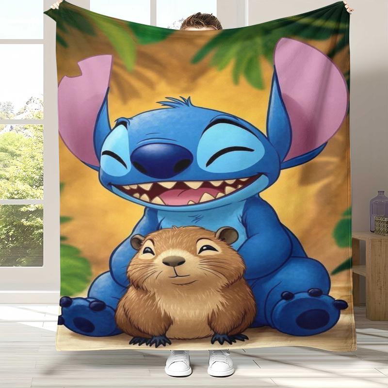 

Kawaii S-Stitch Cartoon Flannel Blanket,Ultra Soft Warm Plush Throw for Home Bedroom Bed Sofa Cover Camping Picnic gift kids 75x90cm