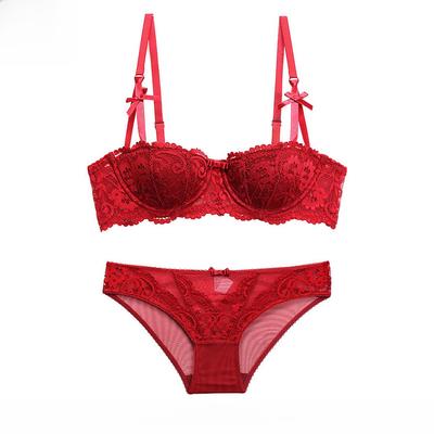 European and American Sexy Jacquard Lace Push-Up Bra Set with 1/2 Cup Design