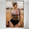 Sexy Blonde Bun Woman In Flag Camo Swimsuit Tin Sign, Vintage Metal Poster for Home Bar Pub Wall Decor, 8x12 Inch