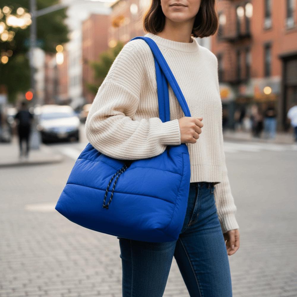 Down Drawstring Shoulder Bag Versatile Large Capacity Underarm Bags Puffy Quilted Tote Bag  Daily