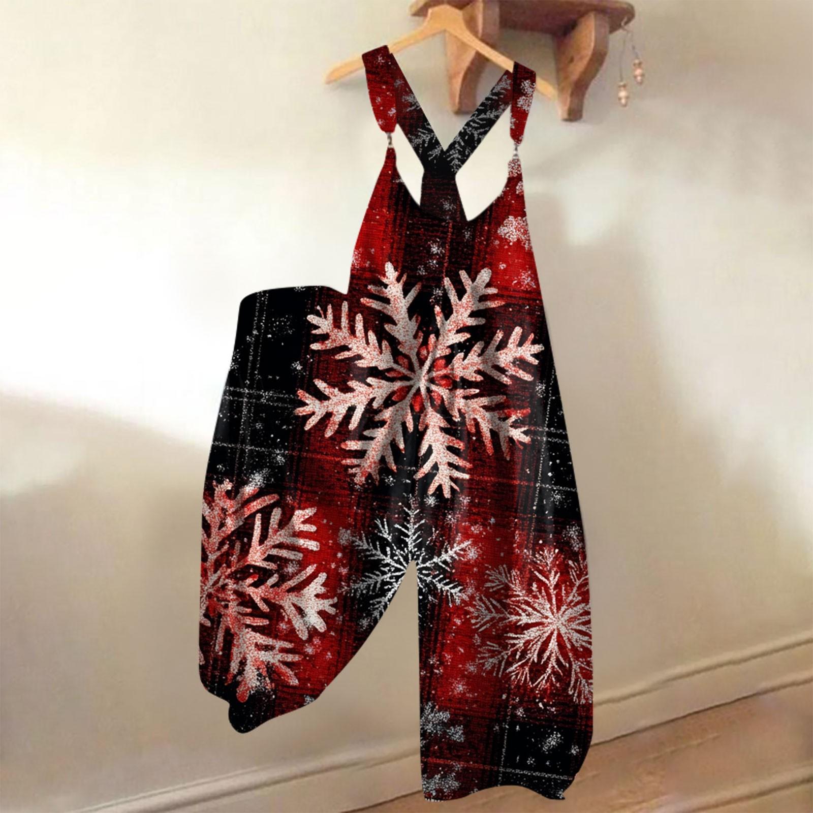 

Женский модный повседневный комбинезон с рождественским принтом и широкими бретелями сзади XXXL