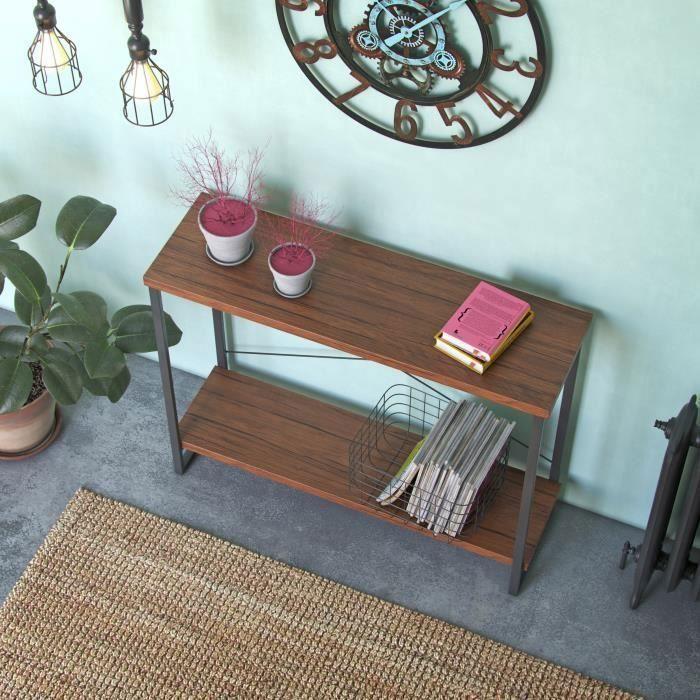Meuble d'entrée étroit pour l'entrée ou couloir taline - 80 x 30 x 100 cm - console en bois et métal - noir - versa