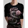 Round Neck 3D Snake Printed Top Casual Long Sleeved Men's T-shirts - Soft Medium Stretch Polyester Fabric Spring and Autumn Relaxed Fit Clothing