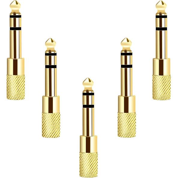 [Updated Version 5-Pack Stereo Audio Adapter 6.35mm (1/4 inch) Male to 3.5mm (1/8 inch) Female Headphone Jack