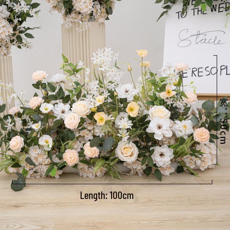 New Floral Ground Row Silk Flower Arrangement for Engagement & Wedding Decor - Large Size, Elegant Design