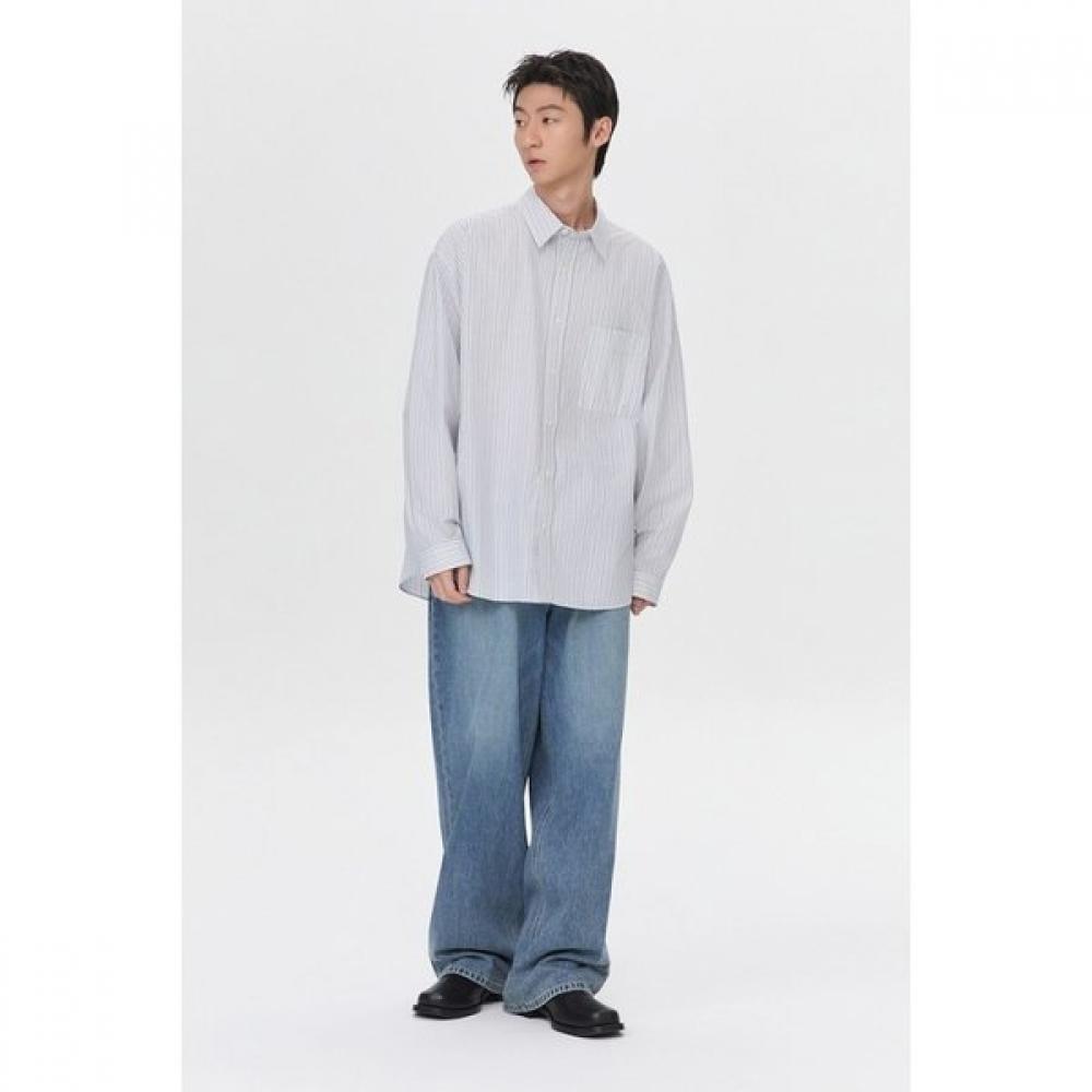 Customellow White Oversized Fit Stripe Shirt C9sam26203whx