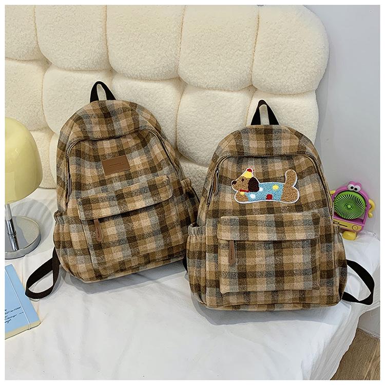 Adorable Dachshund Tweed Plaid Backpack for Girls - Junior High To College Students (2025 Autumn/Winter Collection)