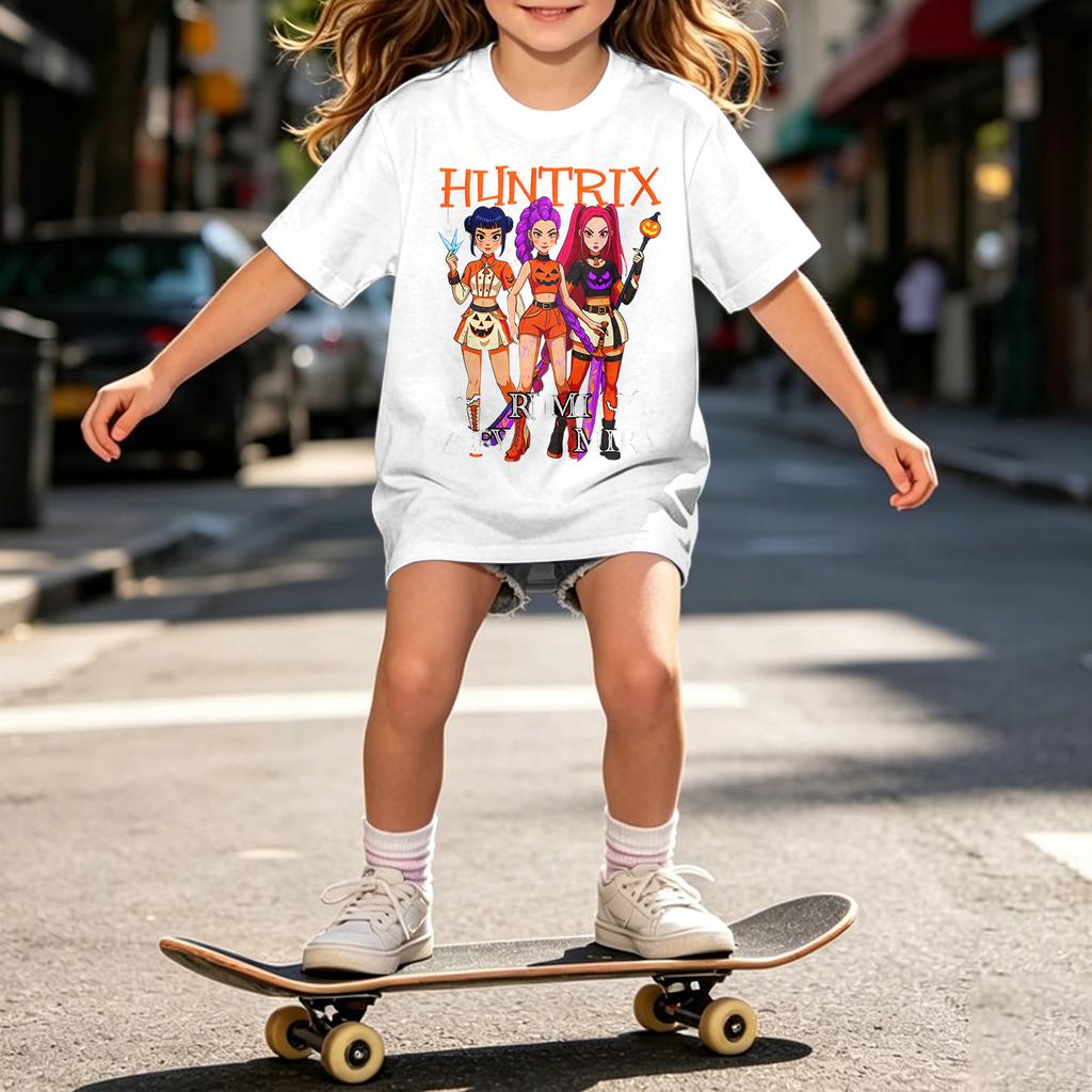 Girls Halloween Short Sleeve T-Shirt for Kids, Print, Loose Fit Casual Cotton Tee, Comfortable Top for Daily Wear