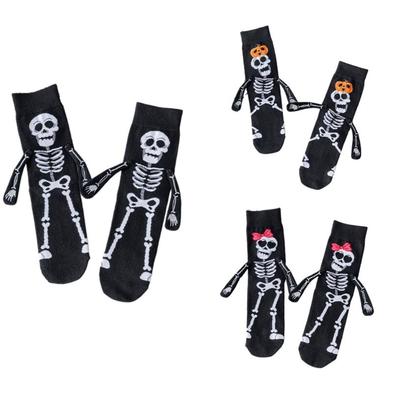 Creative Embroidery Skeleton Hand Design Cotton Halloween Ankle Socks Unisex Comfortable Casual Wear Party Accessory