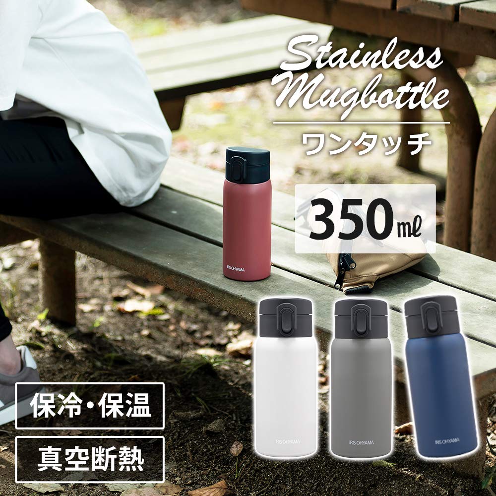 IRIS OHYAMA Water Bottle Mug Bottle 350ml Ash Gray Keeps warm over 63 degrees and cold below 8 degrees for 6 You can easily open the lid with one hand