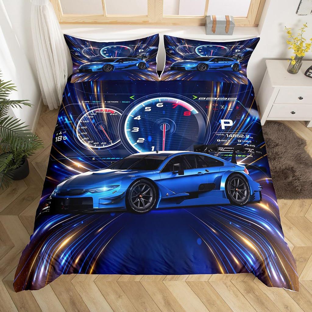 Racing Pattern Digital Printing Quilt Cover Three-Piece Youth Bedding Bedroom Decoration