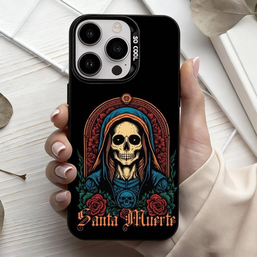 Santa M-Muerte P-print-T Phone Case For iPhone17,16,15,14,13,12,11 Plus,Pro Max Black Candy silver phone case