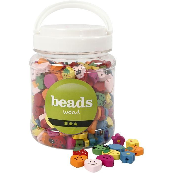 Fun Wooden Beads, Bright Colors - Pack with 6 Designs. Ref 571050