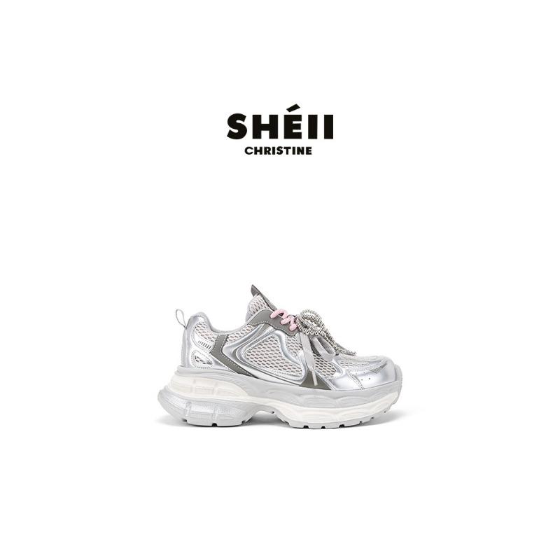 Cowhide version 7cm genuine leather double-layer thick-soled heightening gray casual sports shoes female dad shoes