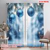 2pcs,2D Plane Printing Curtains Digital Printed Blue Christmas Ornaments Snow Versatile Polyester Fabric (without Rod)