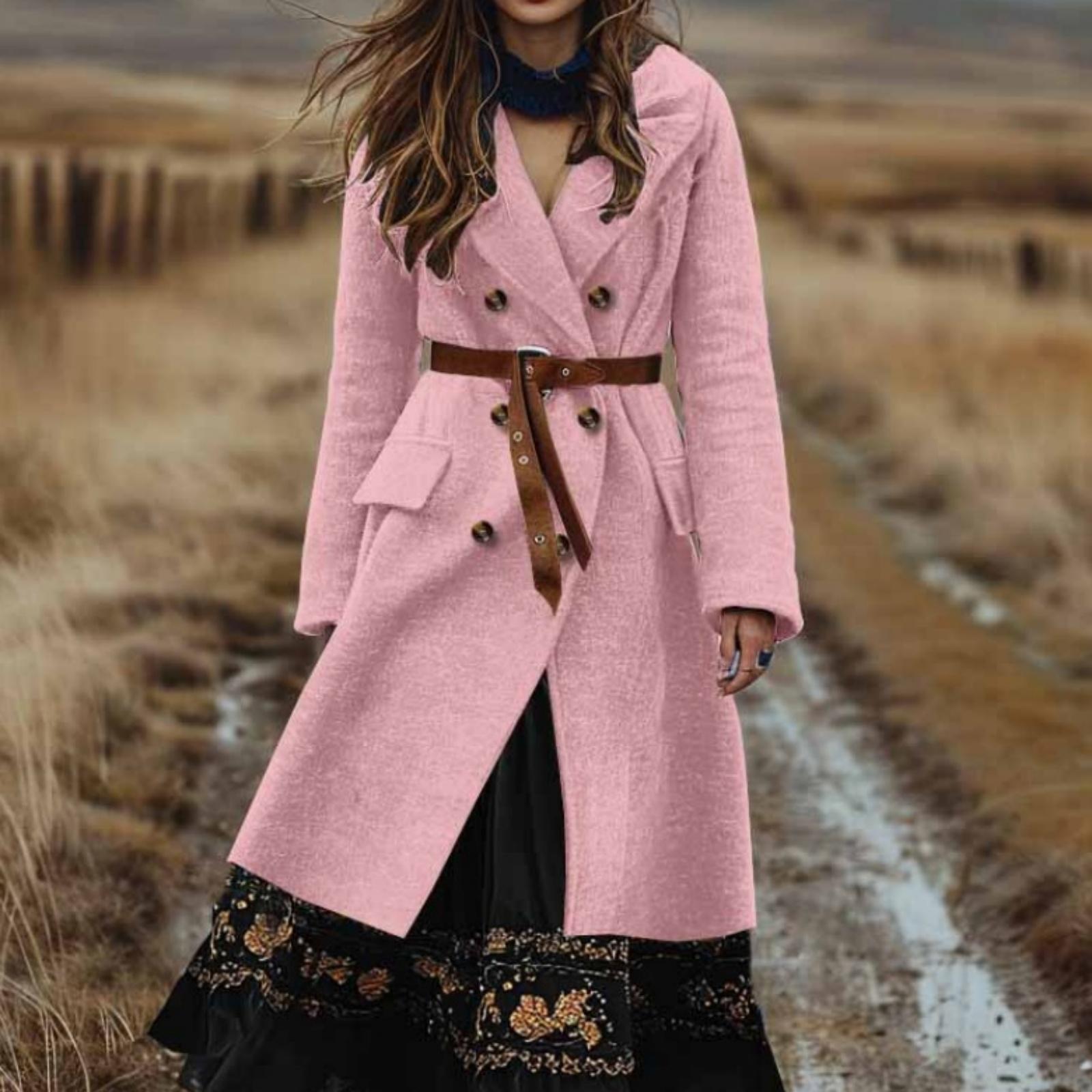 

Women s Fashion Jacket Casual Solid-color Long-sleeved Cardigan Long Coat L рожевий