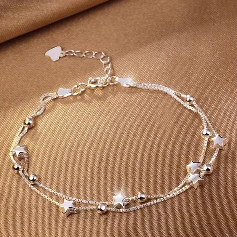 Niche Design Star Chain Tassel Bracelet for Women Fantasy Blue Crystal Beads Elastic Rope Bracelet Best Friend Jewelry Gifts