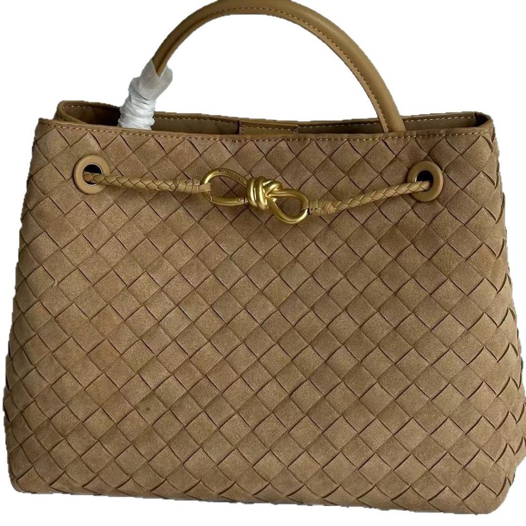 New women's bag frosted leather metal rope buckle leather woven niche simple large-capacity portable shoulder bag