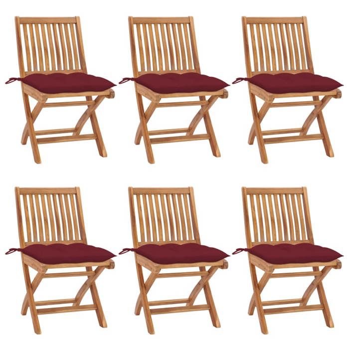 Maison Exclusive - Chaises pliantes avec coussins, 6 pièces, en teck massif