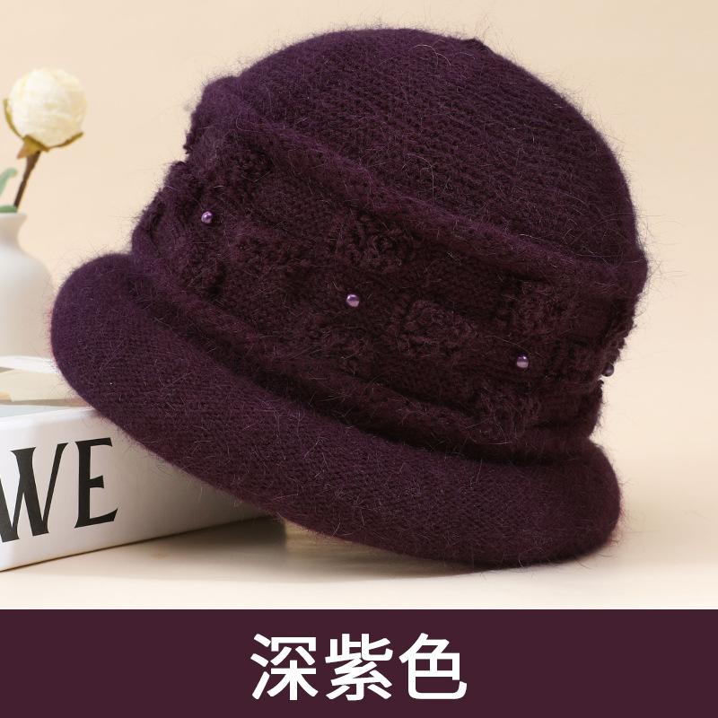 Middle aged mother grandma winter hat ladies fleece warm old lady rabbit fur knitted wool hat thickened