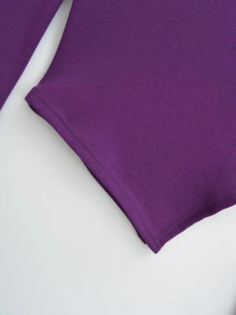 Pure Desire Women's High Neck Irregular Hem Long Sleeve T-shirt - Spring/Autumn Elastic Fit