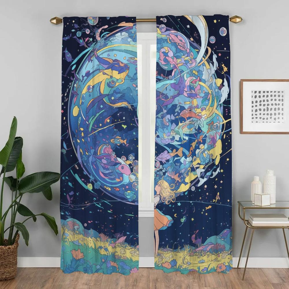 Halloween Dekoration Hauch der Sterne Küchenvorhänge für Wohnzimmer Vorhang Heiminnenvorhänge 2 Stück Trennwand