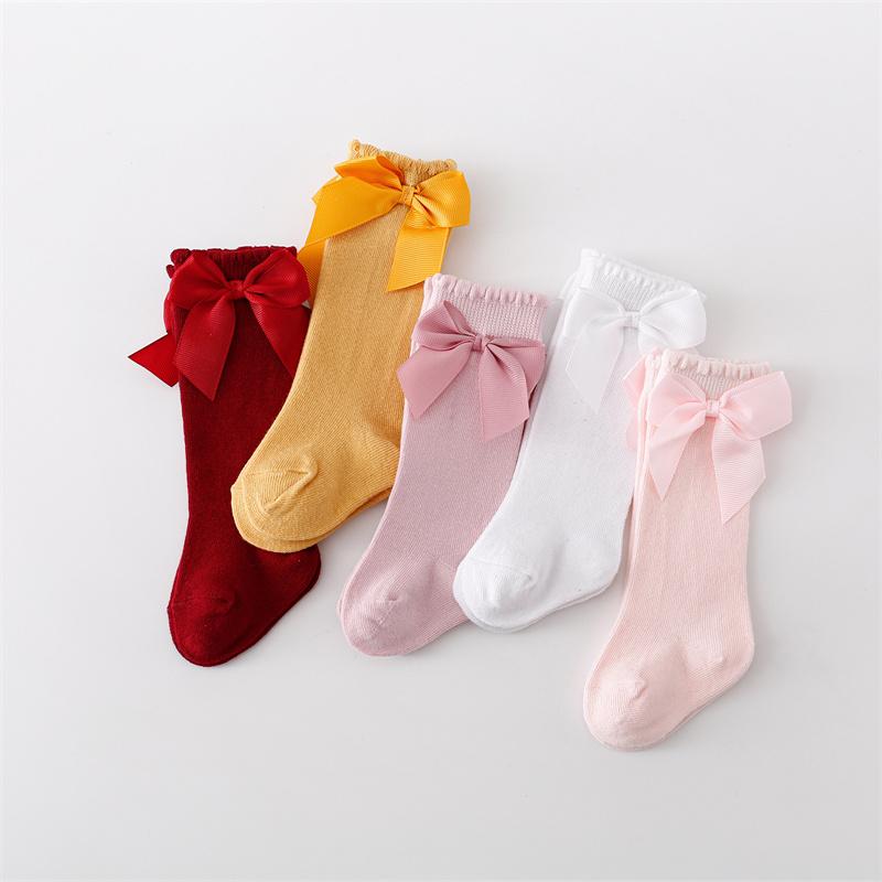 Lawadka 5Pairs/pack Children's Girl Socks Cotton Bow Baby Long Socks Fashion Princess Kids Sock For Girls 0-7Years Stocking