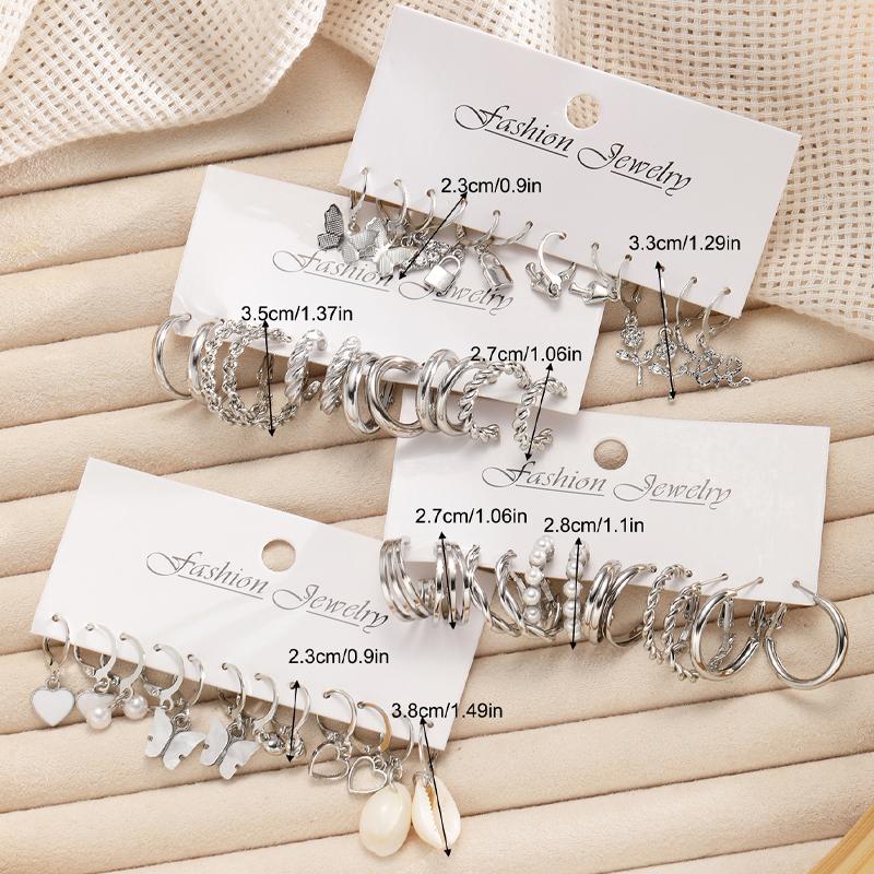 48 Pcs Fashion Pearl Decor Twist Design Earrings Set For Women Vintage Geometric Heart Butterfly Drop Earring Daily Life Jewelry