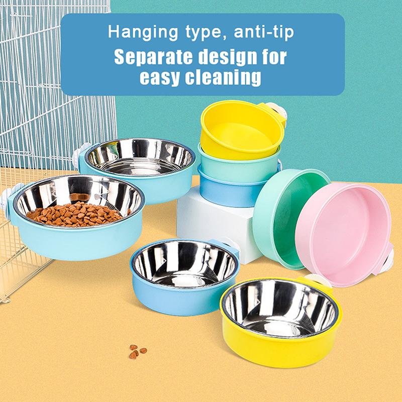 Anti-Tipping Fixed Hanging Dog Bowl Dog Cage Stainless Steel Drinking Bowl Pet Bowl Pet Supplies