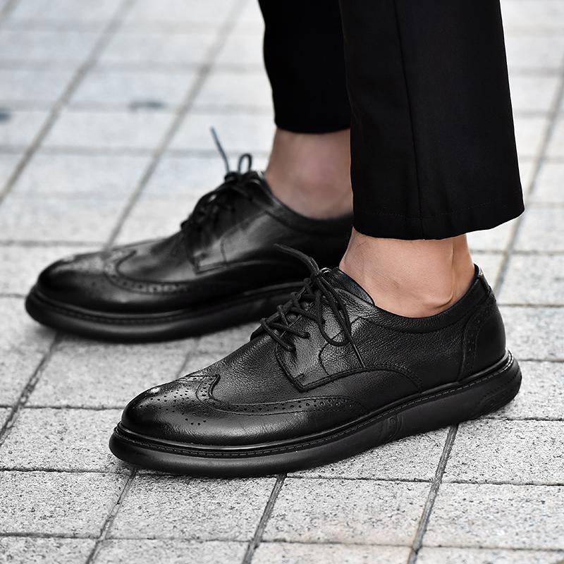 New Genuine Leather Men'S Shoes Classic High-Quality Styles Dress Up For Daily Business Adult Shoes Black Versatile Brogue