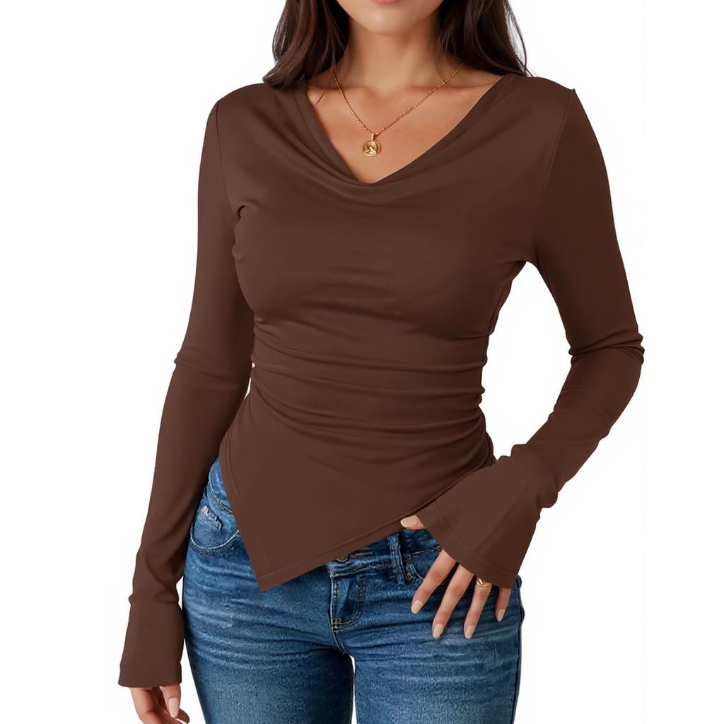 Women's Long Sleeve V-Neck Shirts Slim Fit Going Out Tops Blouses Fall Outfits Fashion Clothes