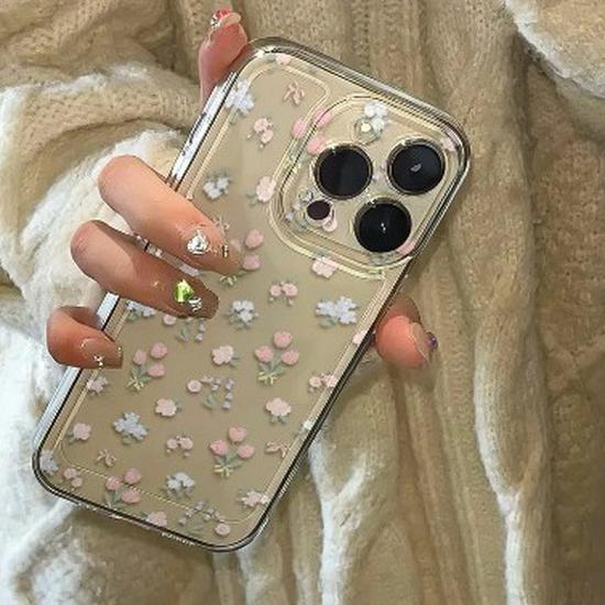 Floral Shell Bow Case for Apple 17 Pro Max - Transparent, Drop-proof, Fits 14/13 Pro
