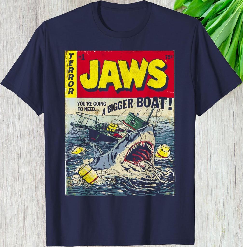 Jaws Comic Themed Tshirt 50th Anniversary Commemorative Mens Tshirt for The Movie Summer New Unisex Casual Tshirt