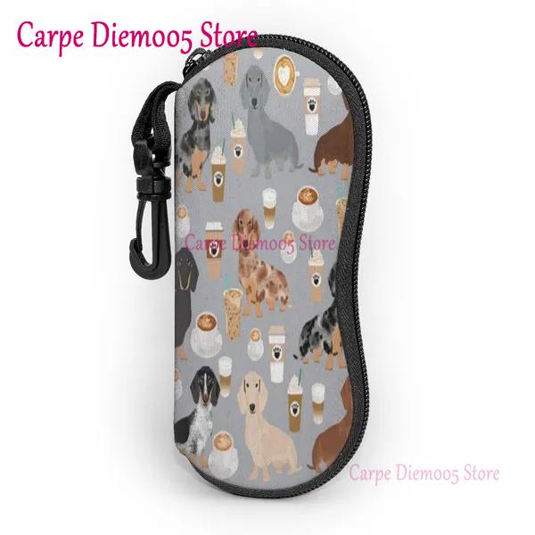 Portable Eyewear Case Dachshund Dogs And Bones Sunglasses Soft Case Glasses Box with Lanyard Zipper Eyeglass Case