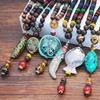 Unisex Handmade Necklace Nepal Mala Wood Beads Pendant Necklace Ethnic Fish Horn Long Statement Men Women's Jewelry