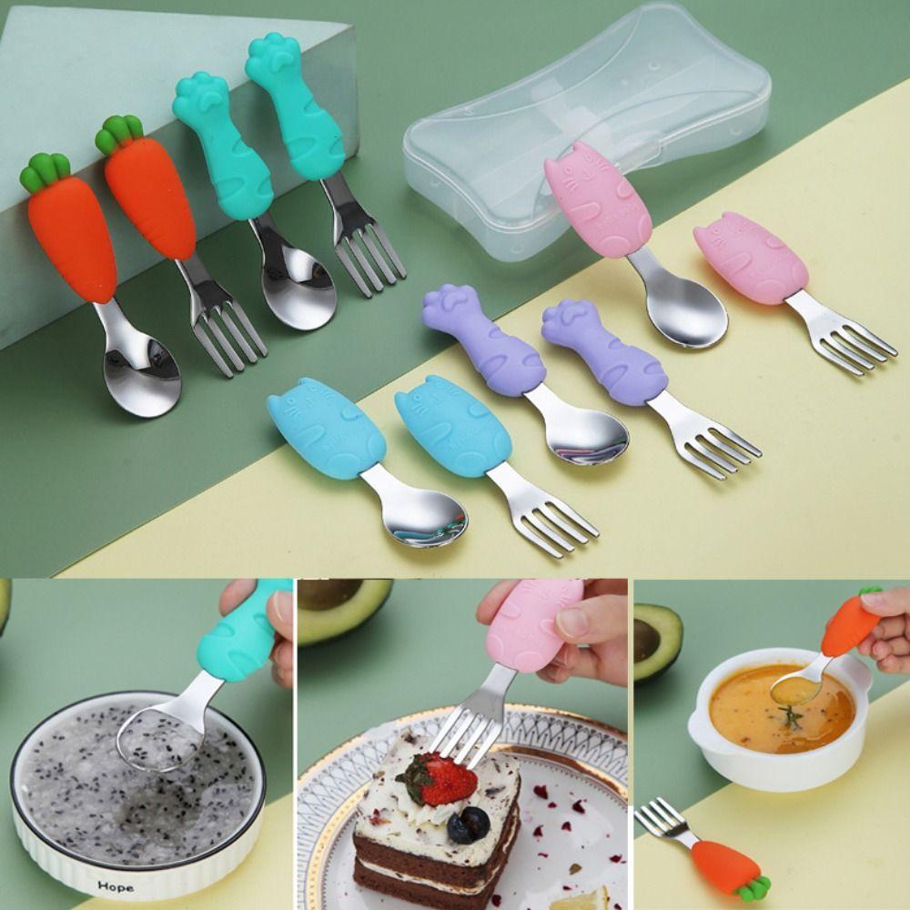 

Cartoon Baby Food Feeding Stainless Steel Infant Tableware New Utensil Children Toddler Baby