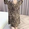 Women's Clothing Sexy Leopard Elegant V-Neck Lace Spliced Midi Dress Summer Straight Stylish Bow Casual All-match Loose Dresses