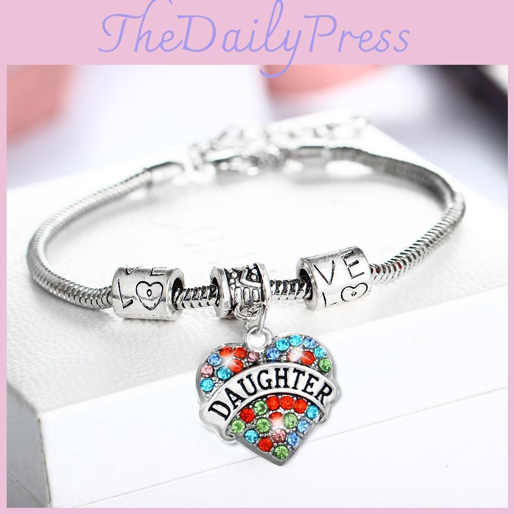 Exquisite Family Members Inlaid Colorful Rhinestone Love Heart Bracelet Gift For Loved Ones