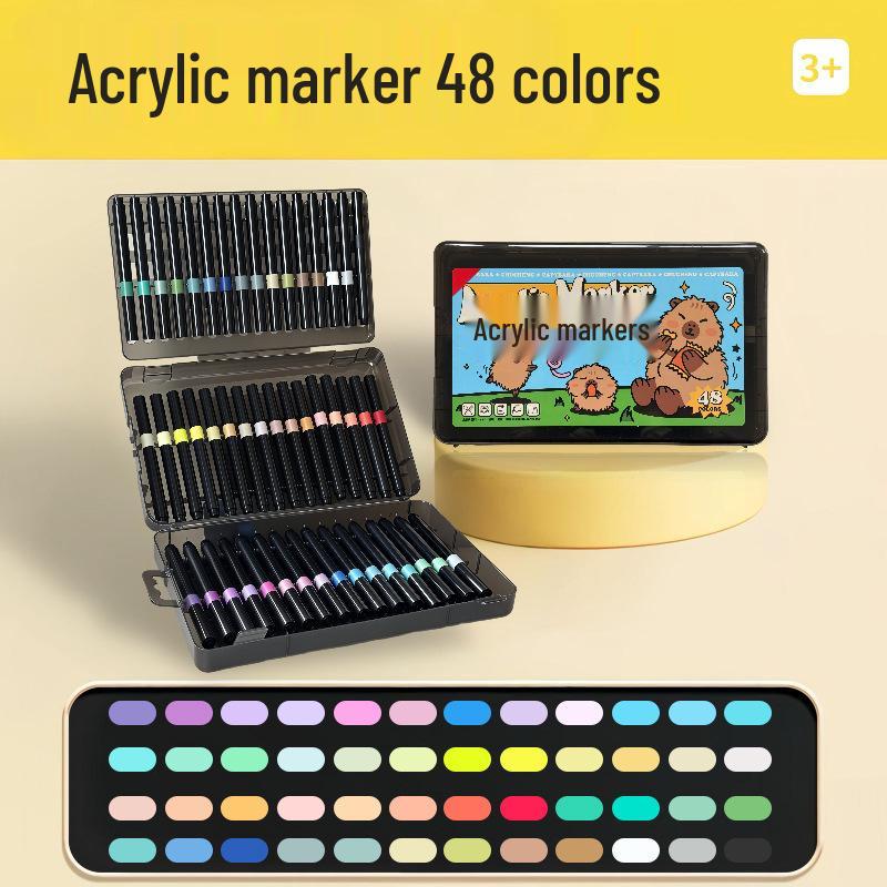 Professional Waterproof Acrylic Marker Set - Non-Bleeding, Quick-Dry Graffiti Pens for Primary Students' Art Projects & Special Color Painting