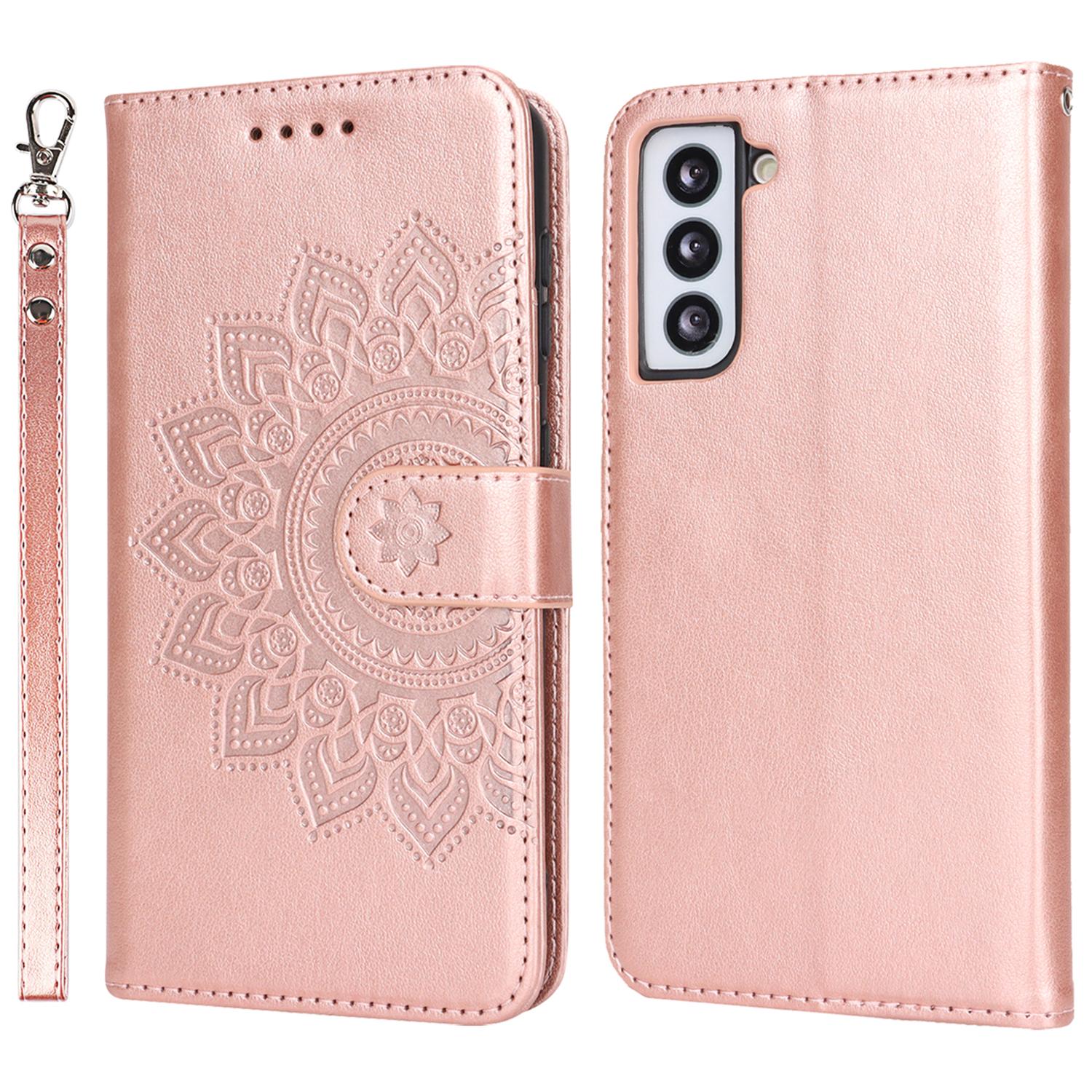 

For Samsung Galaxy S21 5G/4G Cover R61 Texture Leather Stand Shockproof Imprinted Cell Phone Case Rose Gold